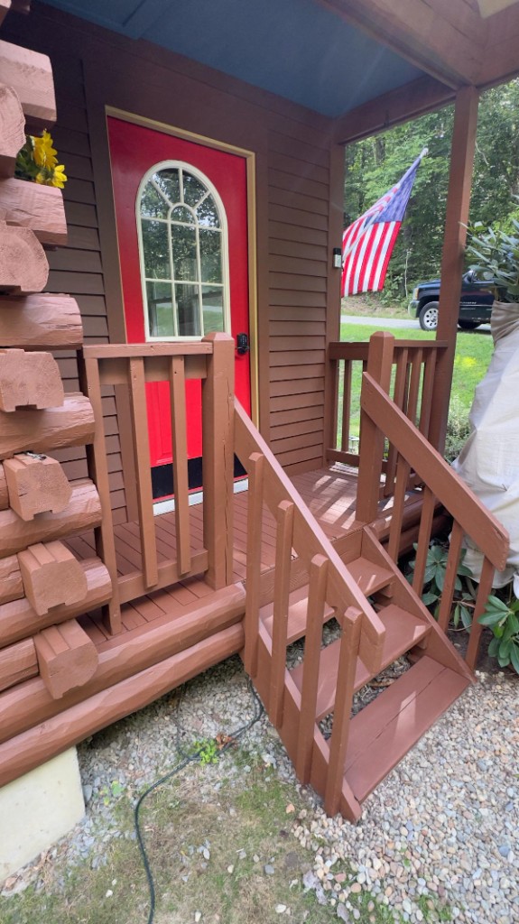 Cabin entry after exterior staining by Servidori Painting